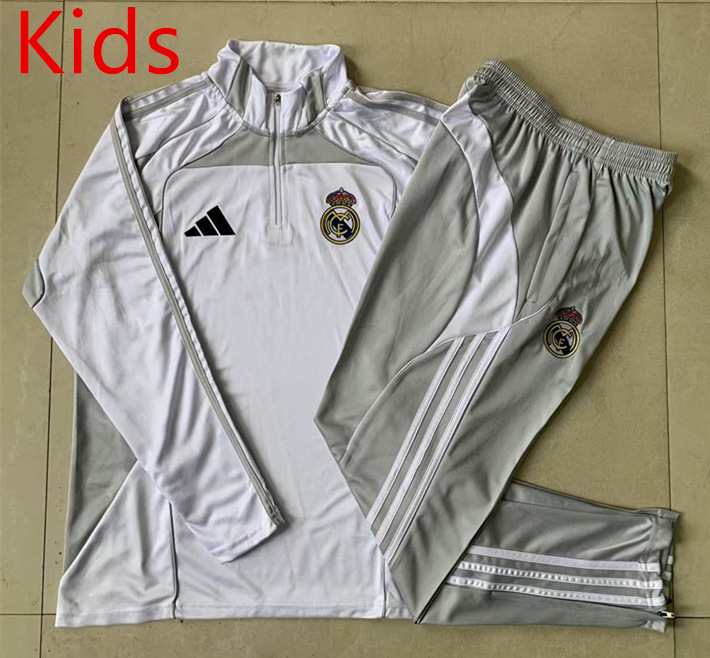 2025-2026 Real Madrid White Grey Kids/Youth Soccer Tracksuit-815
