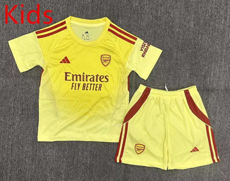 2025-2026 Arsenal Goalkeeper Light Yellow Kids/Youth Soccer Uniform-2353
