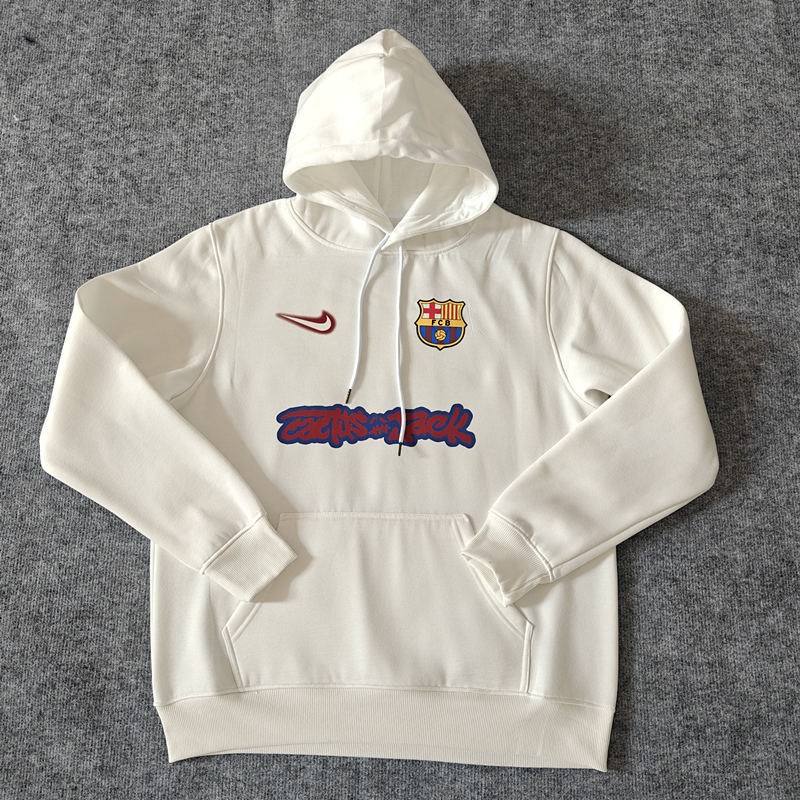 Barcelona Home White Thailand Soccer Tracksuit With Hat-LH