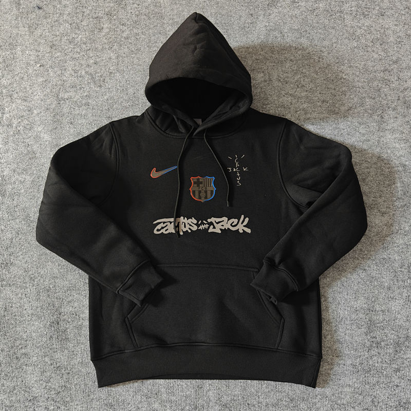 Joint Model Barcelona Black Thailand Soccer Tracksuit With Hat-LH