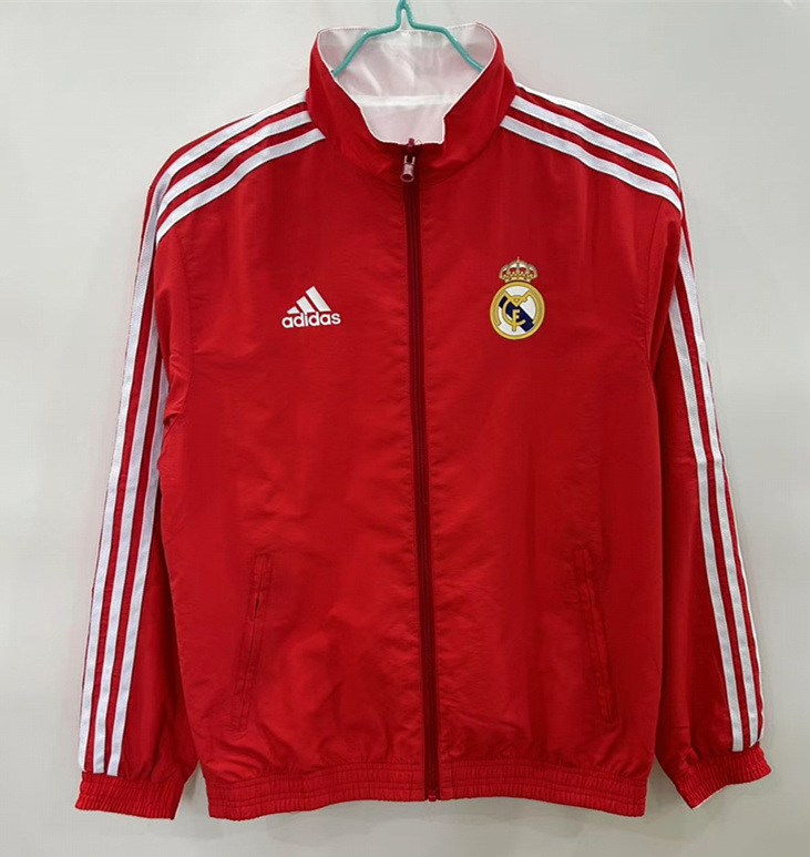 25-26 Real Madrid Red&White Double Sided Embroidery Hooded Silicone Thailand Trench Coats-0255