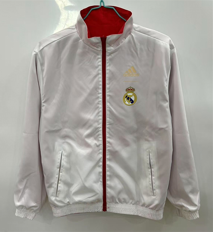 25-26 Real Madrid Red&White Double Sided Embroidery Hooded Silicone Thailand Trench Coats-0255