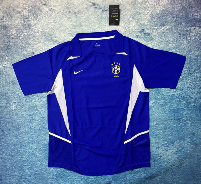 Retro Version 2002 Brazil Home Blue Thailand Soccer Jersey AAA-6950