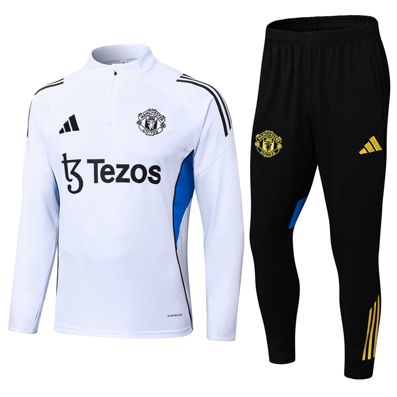 2025-26 Manchester United White Thailand Soccer Tracksuit (with chest advertisement)-411