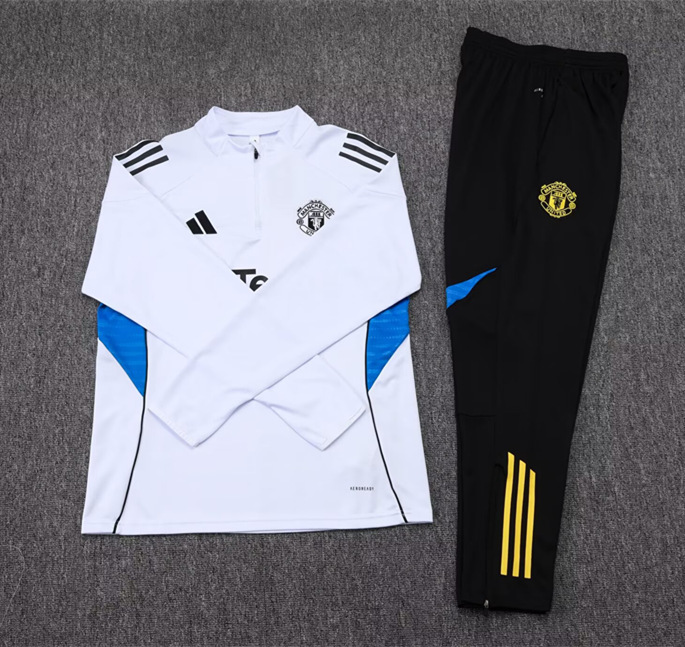 2025-26 Manchester United White Thailand Soccer Tracksuit (with chest advertisement)-411