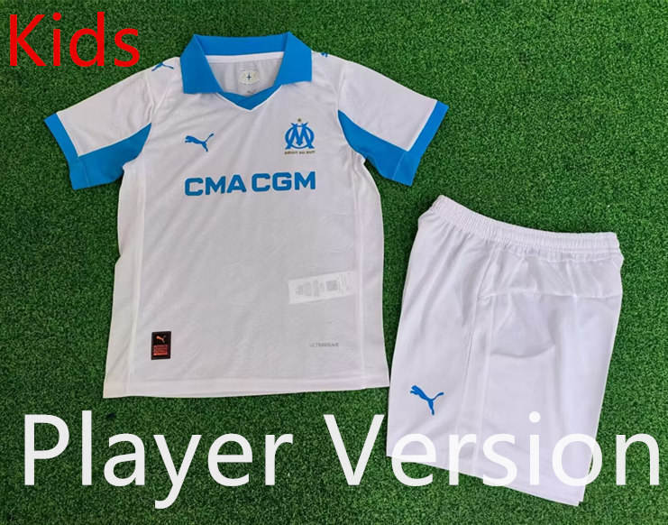 Player Version 2025-2026 Olympique de Marseille Away White Kids/Youth Soccer Uniform-9926