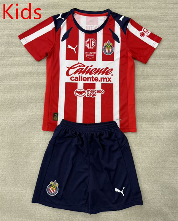 2025-2026 Deportivo Guadalajara Home Red&White Kid/Youth Soccer Unifrom-AY