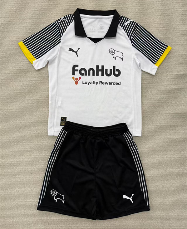 2025-2026 Derby County Home White Soccer Uniform-AY
