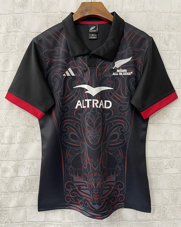 (S-5XL) 2025 Maori Home Black Rugby Shirt