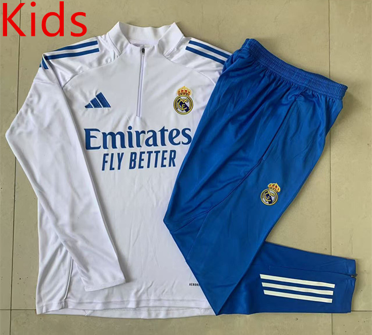 2025-2026 Real Madrid White Kids/Youth Soccer Tracksuit-815