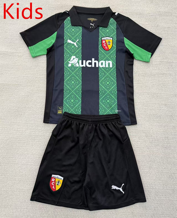 2025-2026 RC Lens Away Black&Green Kids/Youth Soccer Uniform-AY