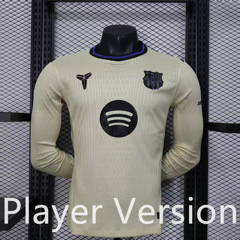 Player Version 2025-2026 Barcelona Away Light Yellow LS Thailand Soccer Jersey AAA-888