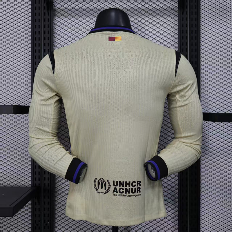 Player Version 2025-2026 Barcelona Away Light Yellow LS Thailand Soccer Jersey AAA-888