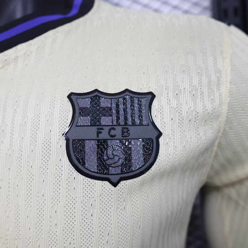 Player Version 2025-2026 Barcelona Away Light Yellow LS Thailand Soccer Jersey AAA-888