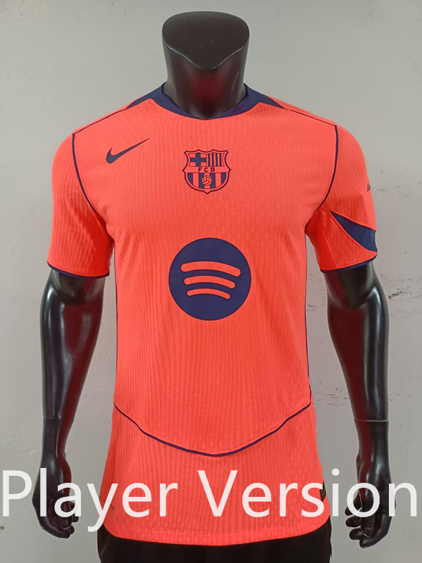 Player Version 2025-2026 Barcelona 2nd Away Orange Thailand Soccer Jersey AAA-0871