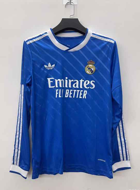 2025-2026 Real Madrid Away Blue LS Thailand Soccer Jersey AAA-8430