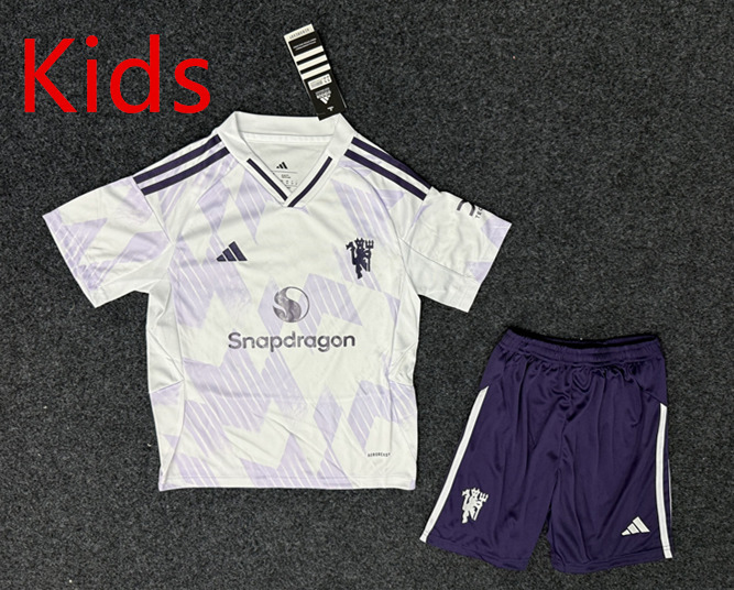 2025-2026 Manchester United Away White&Purple Kids/Youth Soccer Uniform-GB