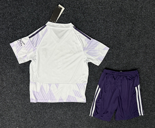 2025-2026 Manchester United Away White&Purple Kids/Youth Soccer Uniform-GB