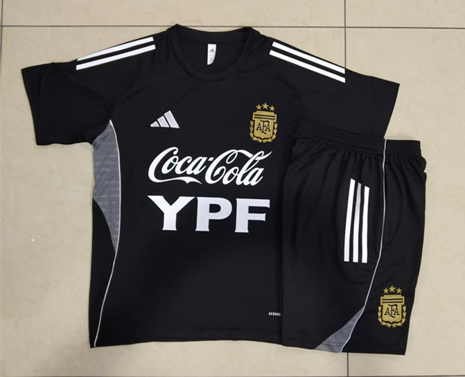 2025-2026 Argentina Black Thailand Short-sleeved Soccer Tracksuit -815
