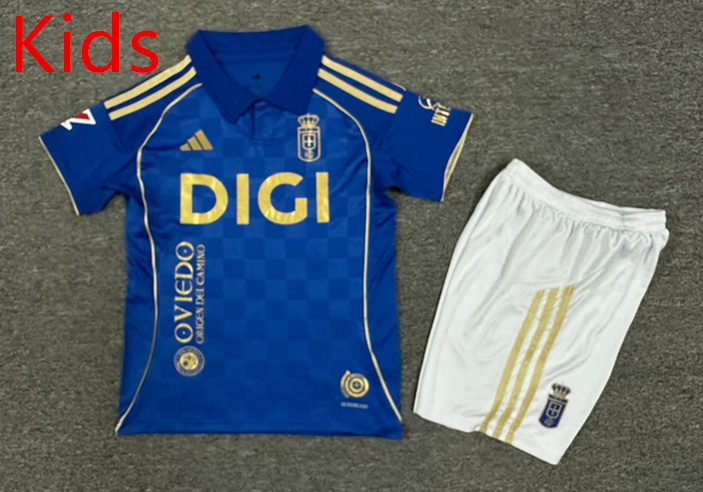 2025-2026 Real Oviedo Home Blue Kids/Youth Soccer Uniform-7809