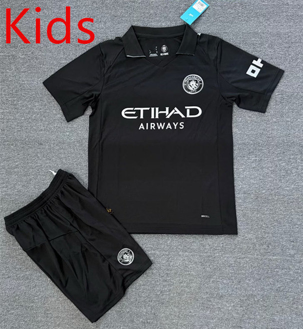 2025-2026 Manchester City 2nd Away Black Kids/Youth Soccer Uniform-4247