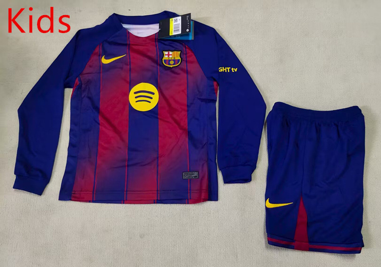 2025-2026 Barcelona Home Red&Blue LS Kids/Youth Soccer Uniform-507