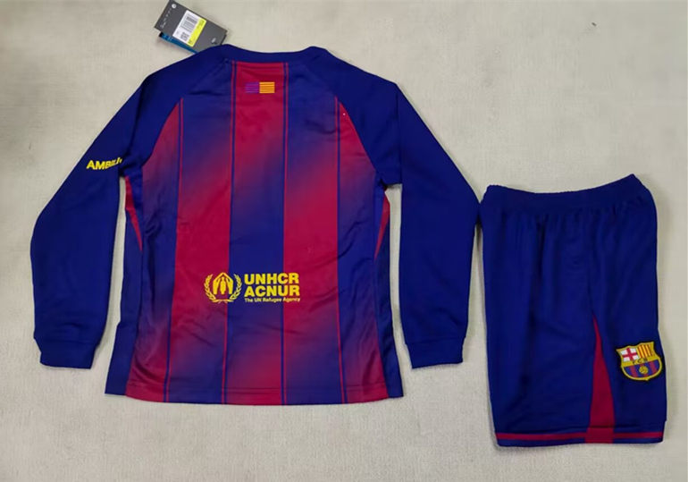 2025-2026 Barcelona Home Red&Blue LS Kids/Youth Soccer Uniform-507