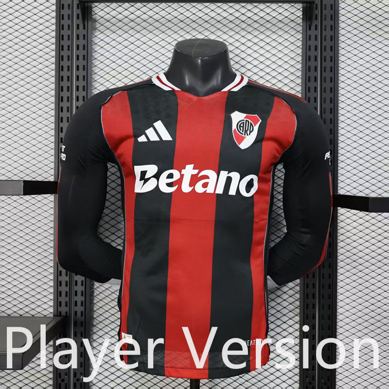 Player Version 2025-2026 River Plate Away Red&Black Stripe Thailand LS Soccer Jersey AAA-888