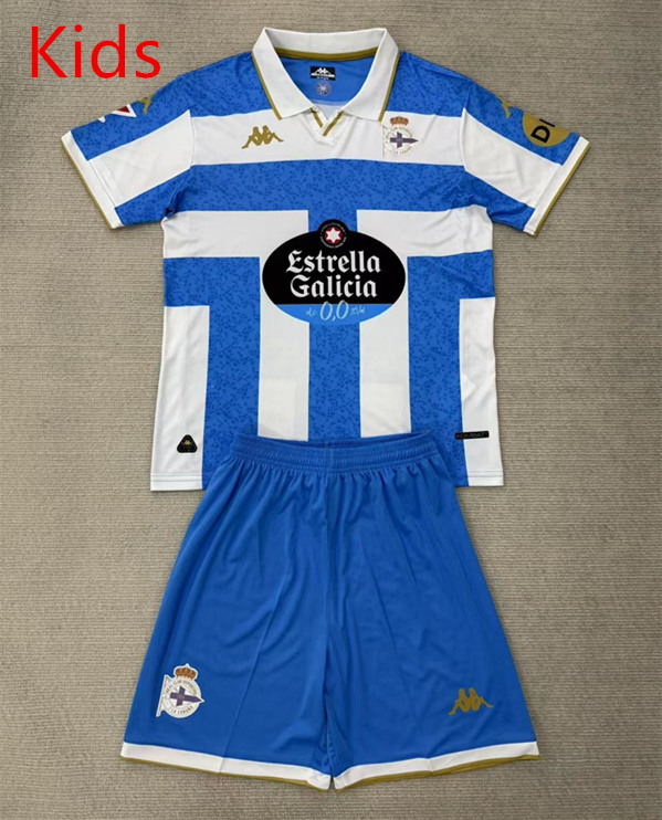 2025-2026 Deportivo La Coruña Home White&Blue Kids/Youth Soccer Uniform-AY