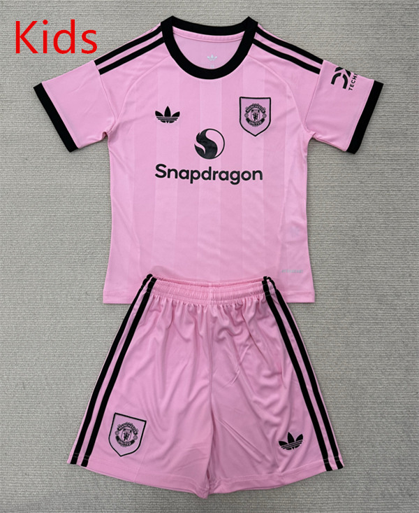 2025-2026 Manchester United Goalkeeper Pink Kids/Youth Soccer Uniform-AY