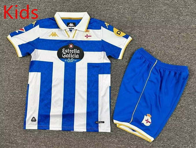 2025-2026 Deportivo La Coruña Home Blue&White Kids/Youth Soccer Uniform-7809