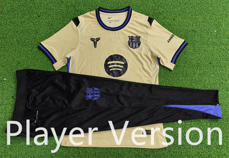 Player Version 2025-2026 Barcelona Beige Short-sleeved Thailand Soccer Tracksuit-9926