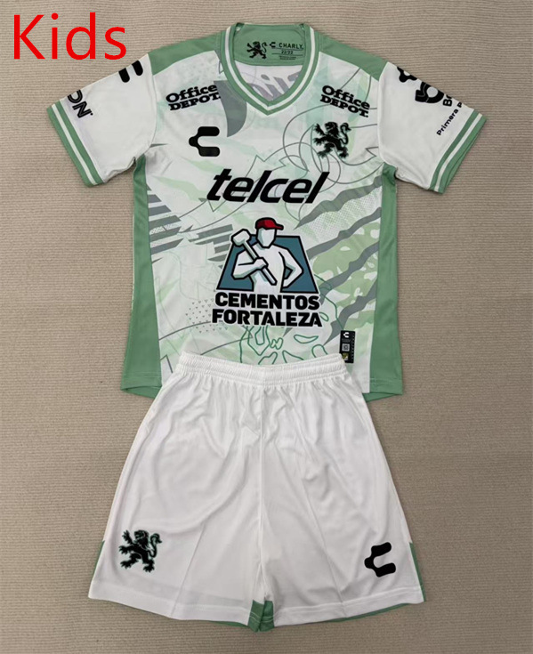 2025-2026 Club León Away White&Green Kids/Youth Soccer Uniform-AY