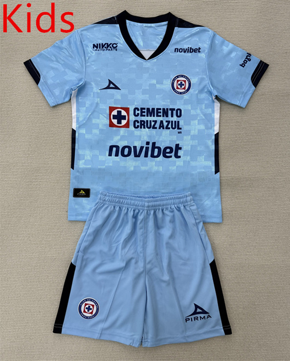 2025-2026 Cruz Azul Goalkeeper Blue Kid/Youth Soccer Uniform-AY
