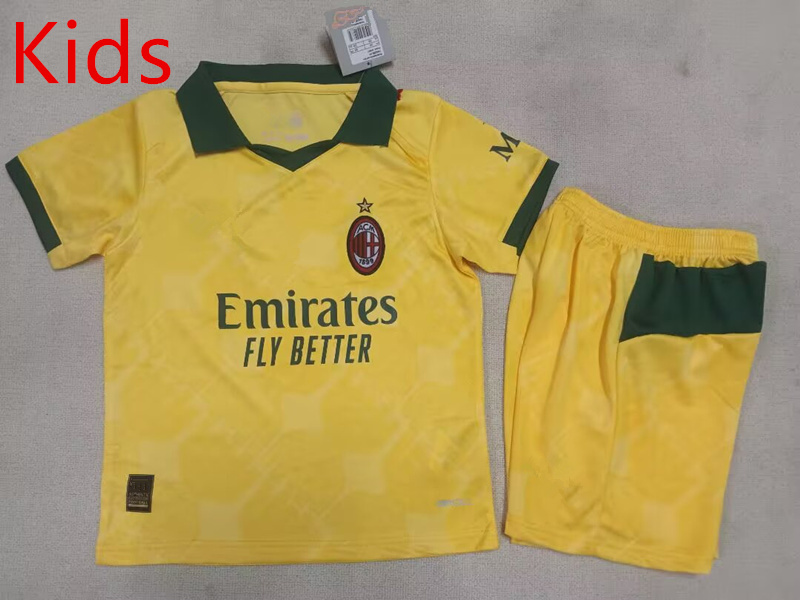 2025-2026 AC Milan 2nd Away Yellow Kids/Youth Soccer Uniform-507