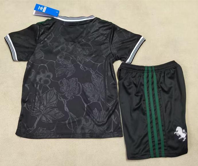 (With Ads）2025-2026 Juventus 2nd Away Black Soccer kids Uniform-507