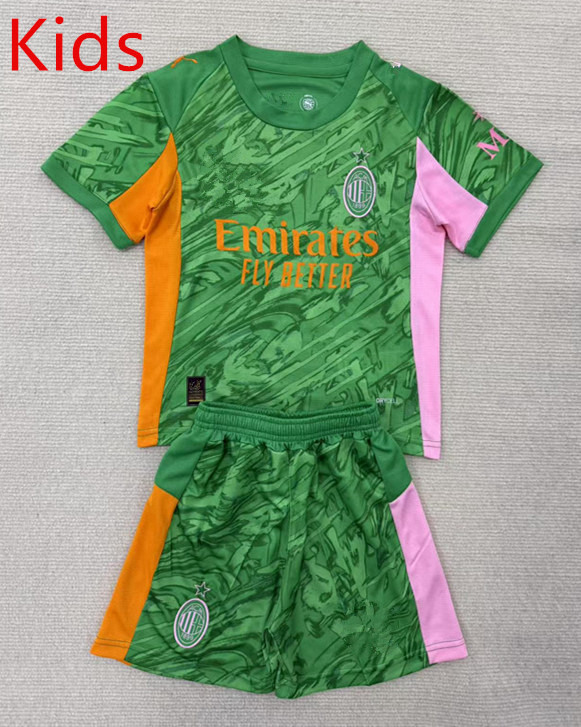 2025-2026 AC Milan Goalkeeper Green Kids/Youth Soccer Uniform-AY