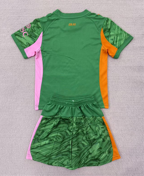 2025-2026 AC Milan Goalkeeper Green Kids/Youth Soccer Uniform-AY