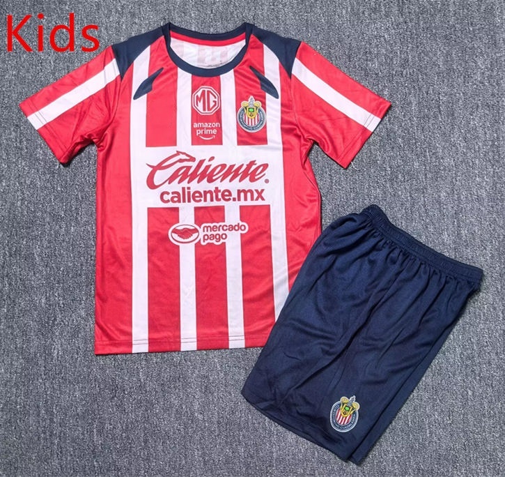 2025-2026 Deportivo Guadalajara Home Red& White kids Soccer Uniform-912