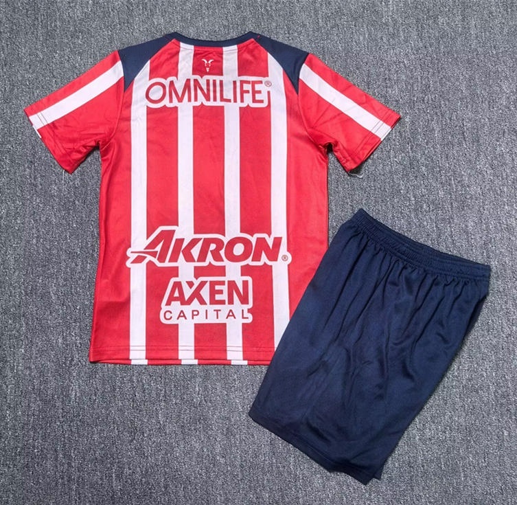 2025-2026 Deportivo Guadalajara Home Red& White kids Soccer Uniform-912