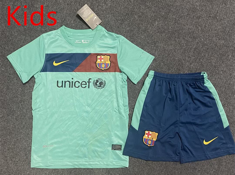 Retro Version 2010-2011 Barcelona 2nd Away Green Kid/Youth Soccer Uniform-5074