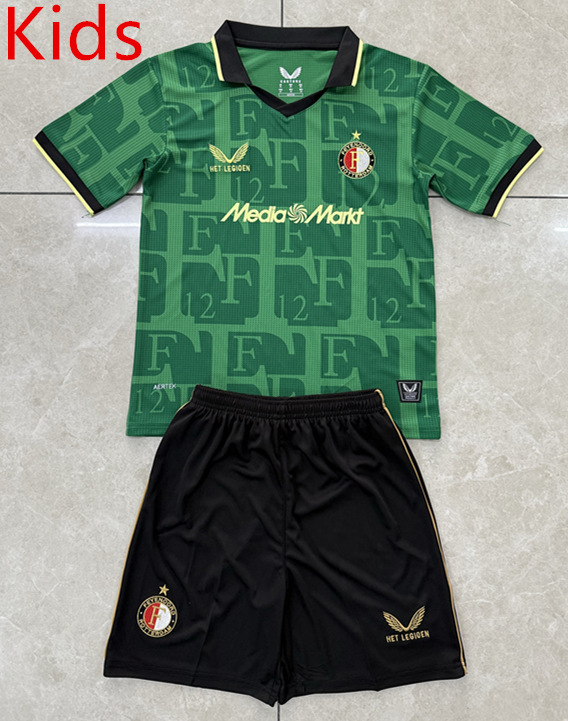 2025-2026 Feyenoord Rotterdam 4th Away Green Kids/Youth Soccer Uniform-AY
