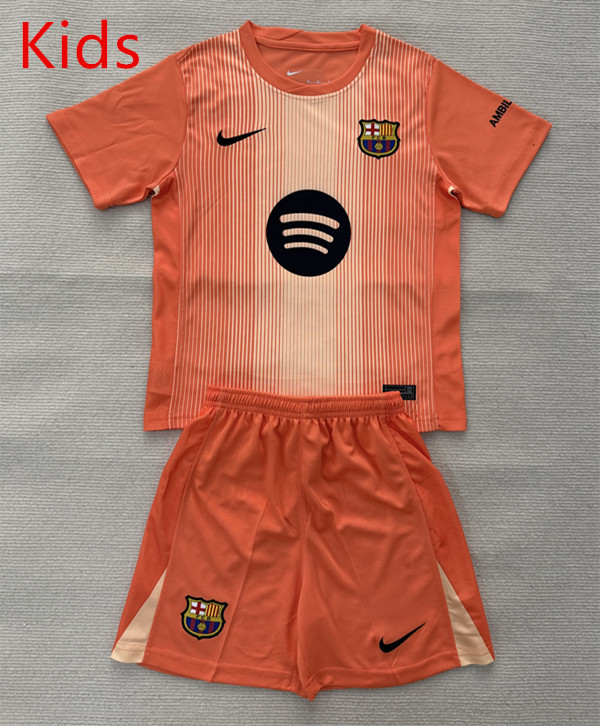 2025-2026 Barcelona Goalkeeper Orange Kids/Youth Soccer Uniform-AY