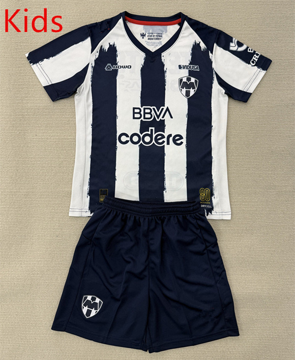 2025-2026 Monterrey Home White&Blue Kids/Youth Soccer Uniform-AY