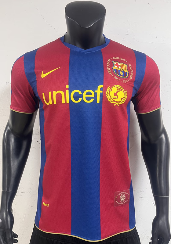 Retro Version 2007-2008 Barcelona Home Red&Blue Thailand Soccer Jersey AAA-3685