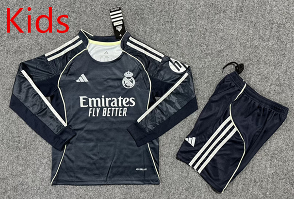 2025-2026 Real Madrid Away Royal Blue Kids/Youth Soccer LS Uniform-6748