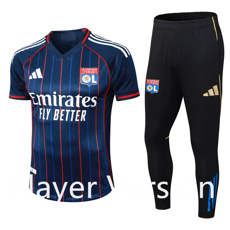 Player Verison 2025-2026 Olympique Lyonnais Royal Blue Thailand short Soccer Tracksuit-9926