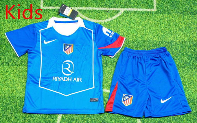 2025-2026 Atletico Madrid 2nd Away Light Blue Kids/Youth Soccer Uniform-8679