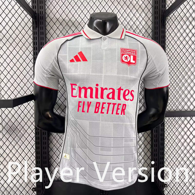 Player Version 2025-2026 Correct Version Olympique Lyonnais Second Away Gray Thailand Soccer Jersey AAA-0871
