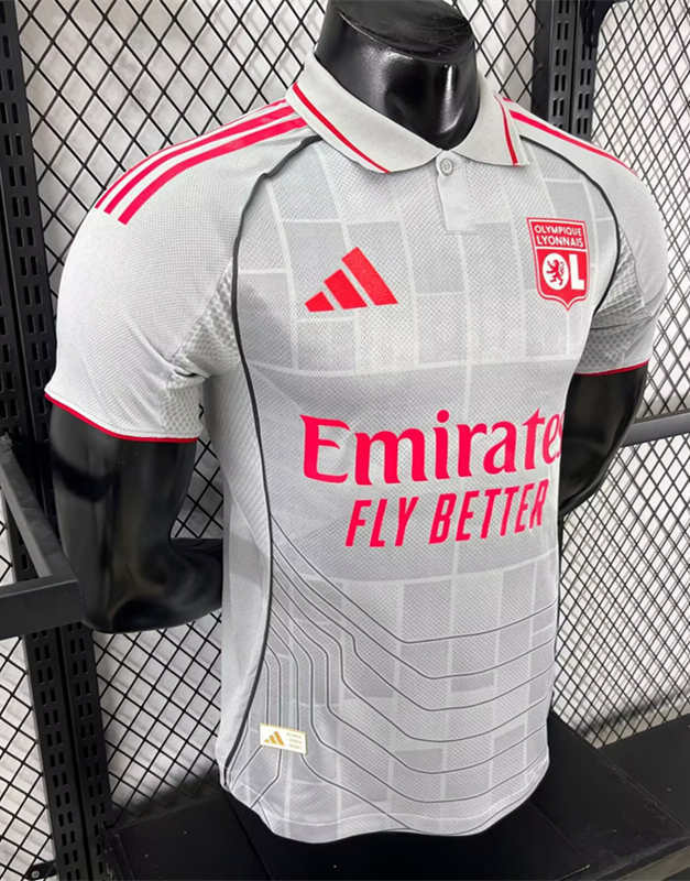 Player Version 2025-2026 Correct Version Olympique Lyonnais Second Away Gray Thailand Soccer Jersey AAA-0871